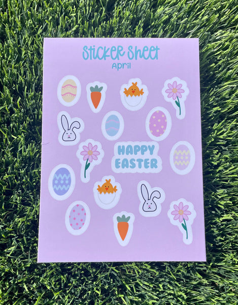 Happy Easter Sticker Sheet for Planners, kids crafts and more! Bunny, chick, flowers and eggs in pastel colors!