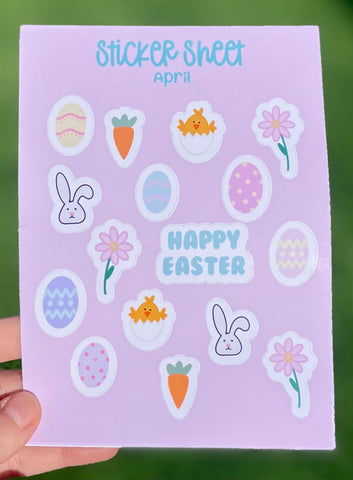 Happy Easter Sticker Sheet for Planners, kids crafts and more! Bunny, chick, flowers and eggs in pastel colors!