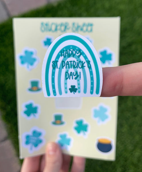 March Sticker Sheet St. Patrick's Day Theme Clovers Pot of Gold Stickers Holiday Set Kiss Cut Out Easy Peel