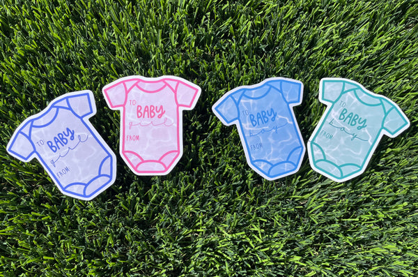 Adorable Baby Gift Tags: Shower, Birthday, Sticker Tags - Boy & Girl Options, Blue, Green, Purple, Pink Themes