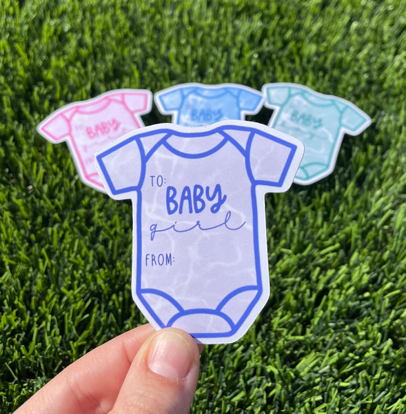 Adorable Baby Gift Tags: Shower, Birthday, Sticker Tags - Boy & Girl Options, Blue, Green, Purple, Pink Themes