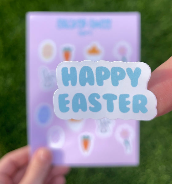 Happy Easter Sticker Sheet for Planners, kids crafts and more! Bunny, chick, flowers and eggs in pastel colors!