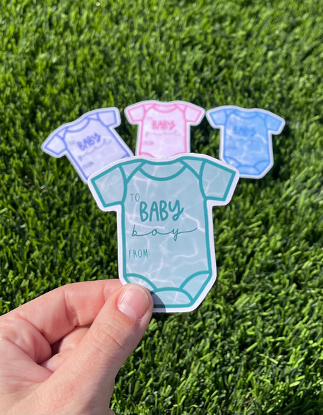 Adorable Baby Gift Tags: Shower, Birthday, Sticker Tags - Boy & Girl Options, Blue, Green, Purple, Pink Themes